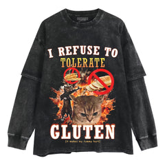 I REFUSE TO TOLERATE GLUTEN FUNNY CAT MEME LAYERED LONG SLEEVE