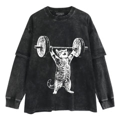 WEIGHT LIFTING GYM CAT TANK TOP & TEE & LONG SLEEVE & LAYERED LS & HOODIE