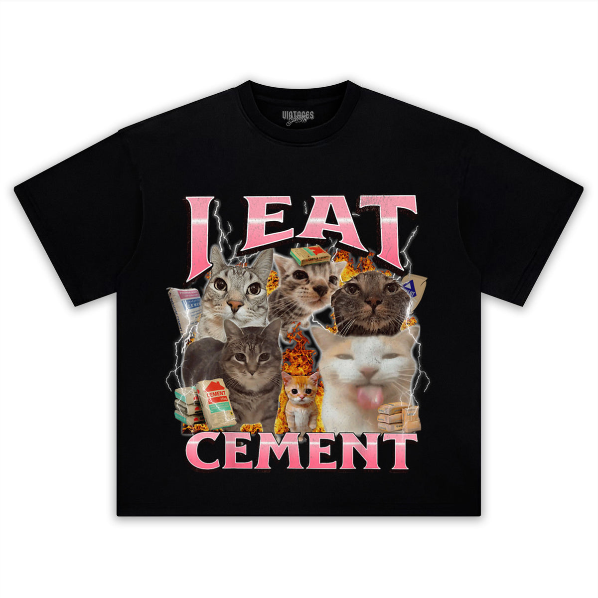 I EAT CEMENT FUNNY CAT MEME TEE & LS & HOODIE