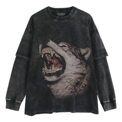 RETRO STREET STYLE & DARK GRAY WOLF TANK TOP & TEE & LONG SLEEVE & LAYERED LS & HOODIE