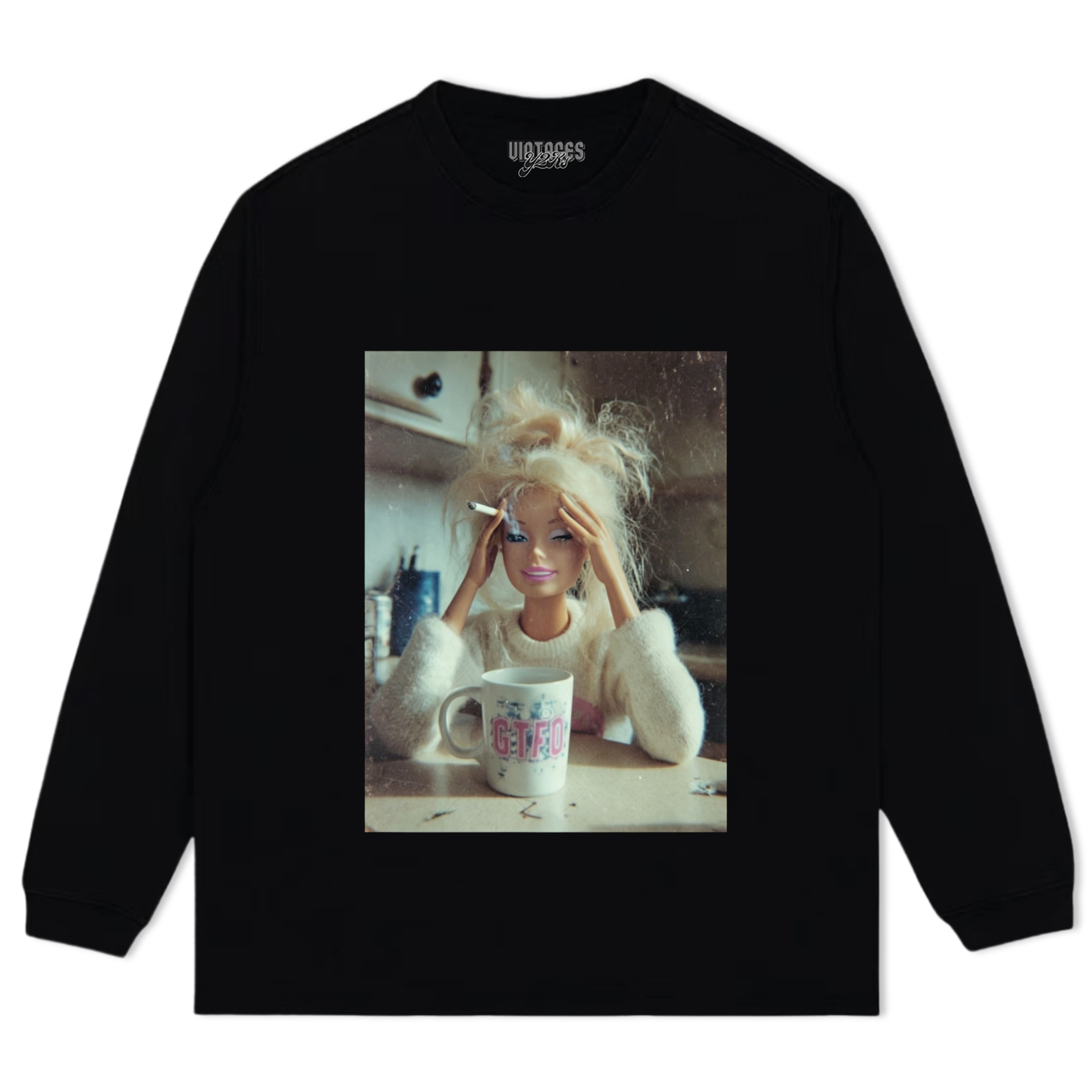 STRESSED BARBIE DOLL FACE COFFEE CIGARETTE SMOKING MEME TANK TOP & TEE & LONG SLEEVE & LAYERED LS & HOODIE
