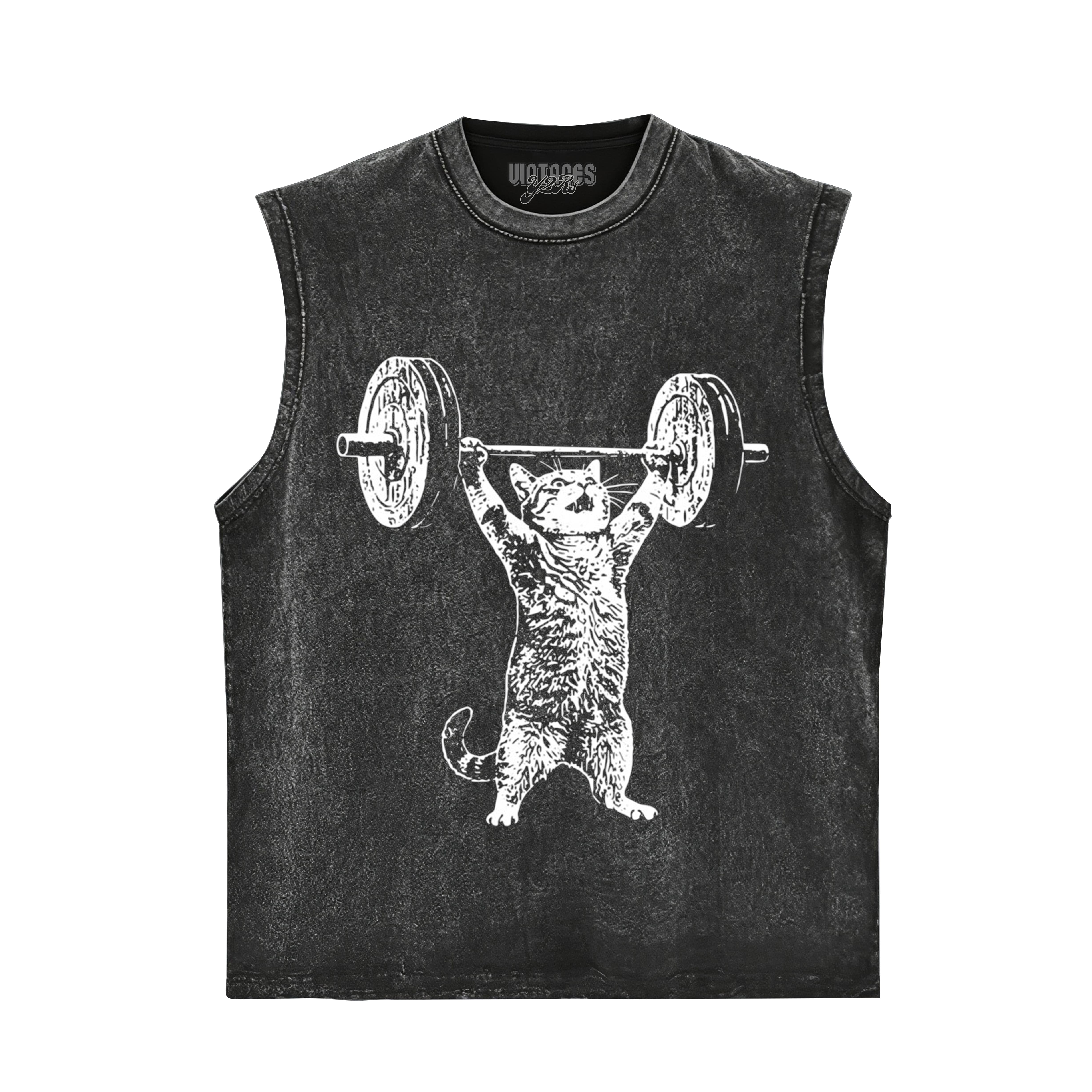 WEIGHT LIFTING GYM CAT TANK TOP & TEE & LONG SLEEVE & LAYERED LS & HOODIE